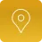 Yellow square icon with a white location pin symbol representing an address or location.