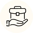 Briefcase icon with a hand underneath, representing business services or job opportunities.
