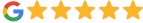 Google logo with five yellow stars, representing a 5-star rating.